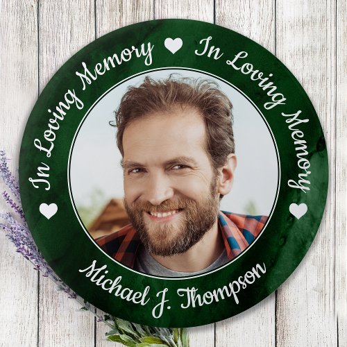 Funeral Green Marble Loving Memory Photo Memorial Button