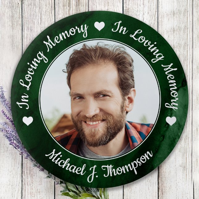 Funeral Green Marble Loving Memory Photo Memorial Button (Creator Uploaded)