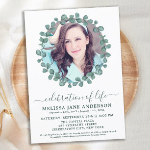 Funeral Greenery Photo Celebration Of Life Invitation