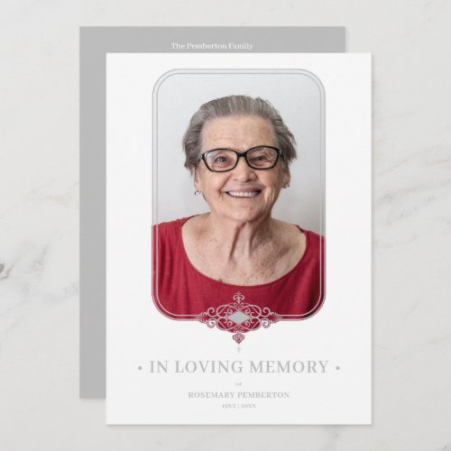 Funeral Grey Ornamental Lace Effect Photo Invitation