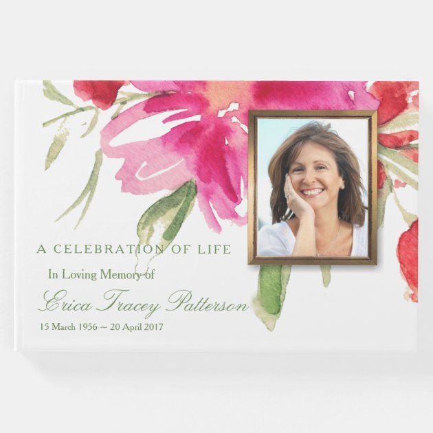 Funeral Guest Book | Florals & Photo | Zazzle