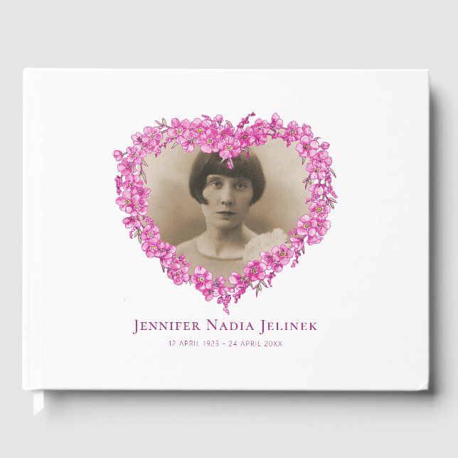 Funeral guest book forget-me-nots flowers pink (Front)