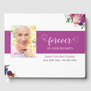 Funeral Guest Book with Purple Watercolor Flowers
