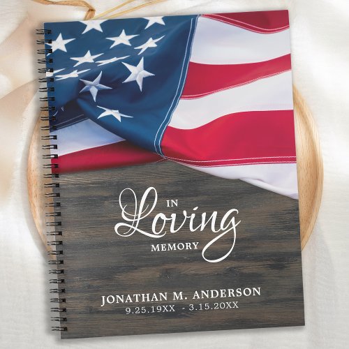 Funeral Guestbook American Flag Memorial Patriotic Notebook
