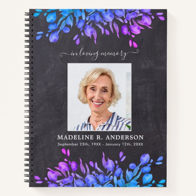 Funeral Guestbook Botanical Photo Budget Memorial Notebook (Front)