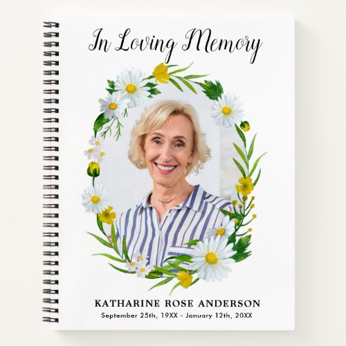 Funeral GuestBook Memorial Photo Floral Daisy Notebook