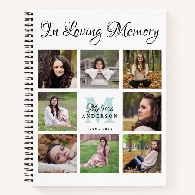 Funeral GuestBook Personalized 8 Photo Memorial Notebook (Front)