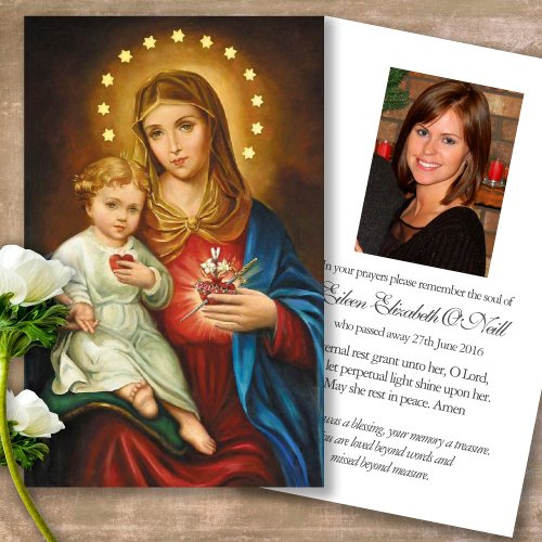 Funeral Heart Mary Memorial Prayer Sympathy Cards