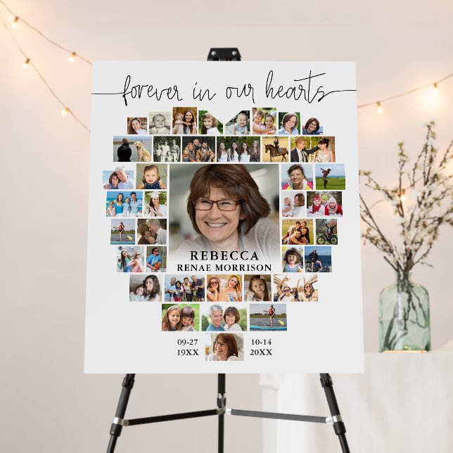 Funeral Heart Shape 40 Photo Collage Script Foam Board (In Situ (Stand))