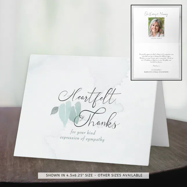 Funeral Heartfelt Thanks Green Heart Leaves Thank You Card Zazzle 3659