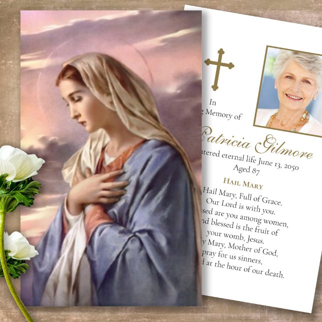 Funeral Holy Mother Memorial Prayer Sympathy Cards (catholic, religious, celebration of life, in loving memory of, prayer cards for bereavement)