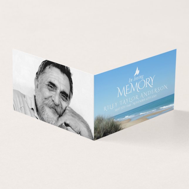 Funeral in loving memory beach poem card (Outside)