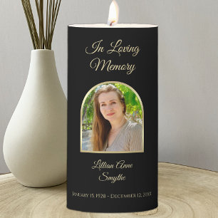 Funeral In Loving Memory Black Photo Pillar Candle