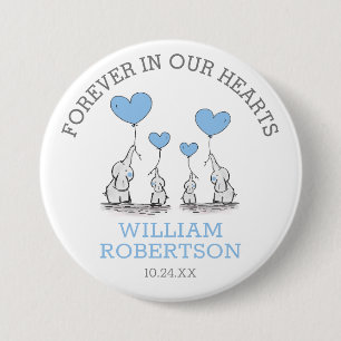 Funeral In Loving Memory   Blue Hearts Elephants Button