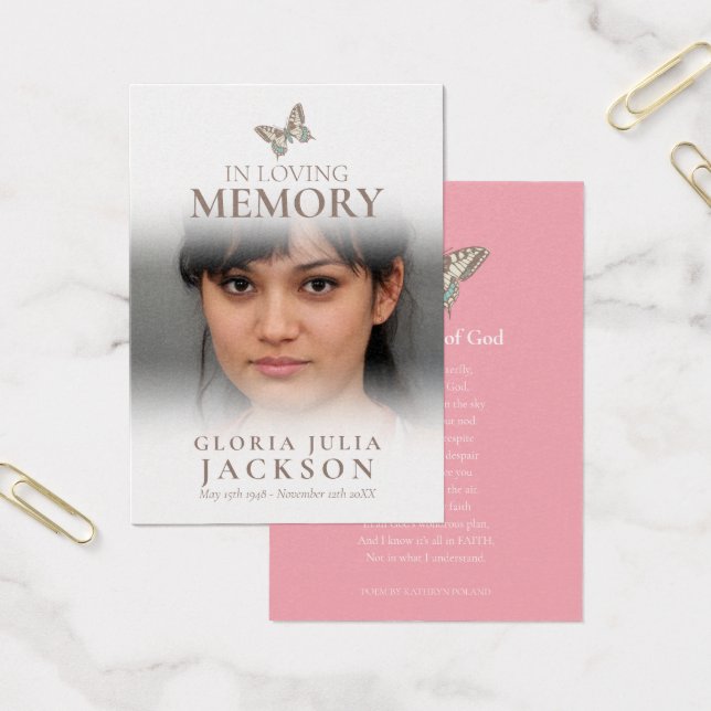 Funeral in loving memory butterfly pink poem (Office)
