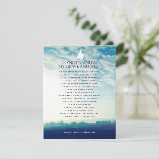 Funeral in loving memory clouds prayer / poem card | Zazzle