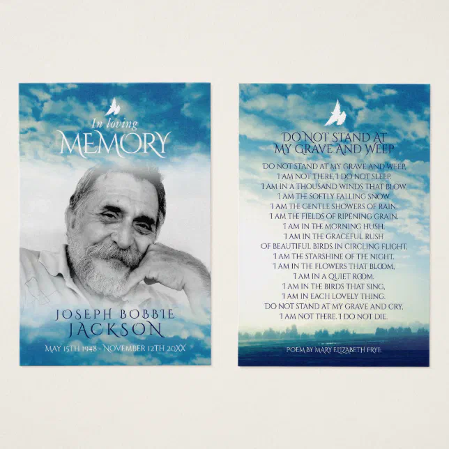 Funeral in loving memory clouds prayer / poem card | Zazzle