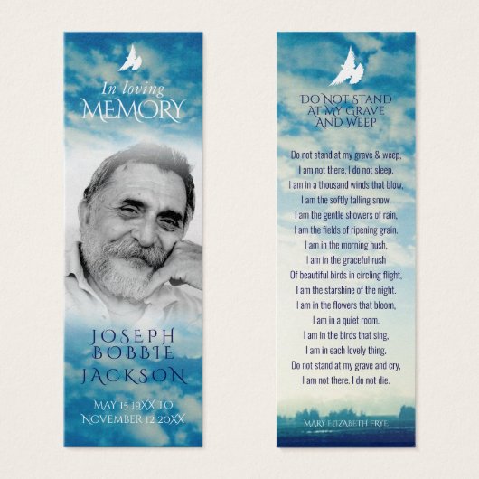 Funeral in loving memory clouds slim prayer poem (Front & Back)
