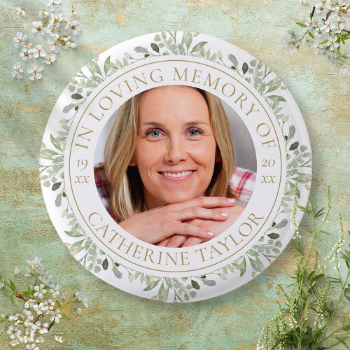 Funeral In Loving Memory Greenery Photo Button