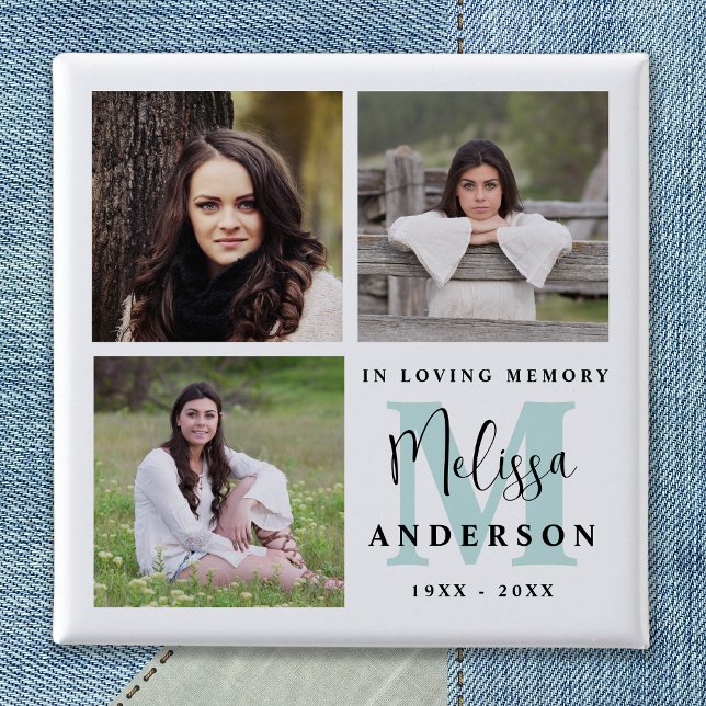 Funeral In Loving Memory Monogram Photo Button (Creator Uploaded)