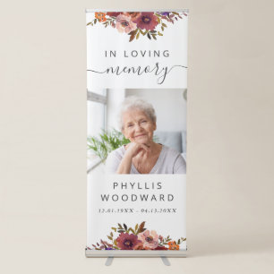 Funeral In Loving Memory Photo Autumn Floral Retractable Banner