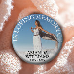 Funeral In Loving Memory Photo Button<br><div class="desc">Funeral In Loving Memory Photo button featuring white gradient. A simpathy button to wear at funeral for friends and family with custom photo, name, date of birth and funeral/death and a personalized round elegant text featuring "in loving memory of". Avaiable in small, medium, large and huge sizes. Square and circle...</div>