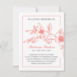 Funeral In loving memory Photo Coral Magnolia Thank You Card