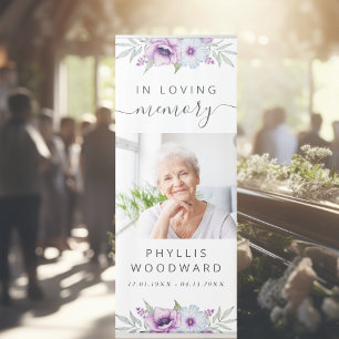 Funeral In Loving Memory Photo Floral Blue Violet Retractable Banner