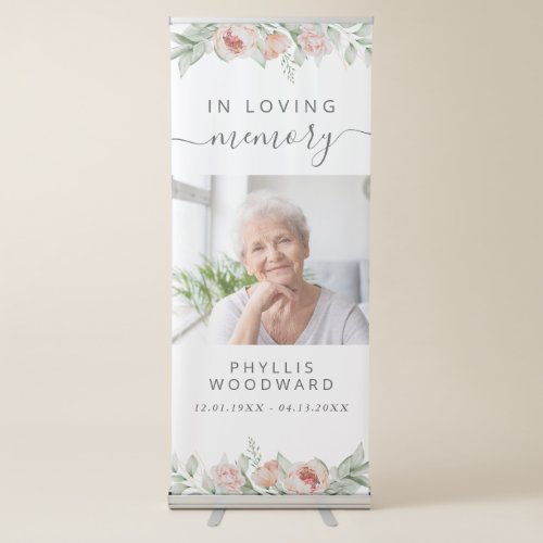 Funeral In Loving Memory Photo Floral Peach Retractable Banner