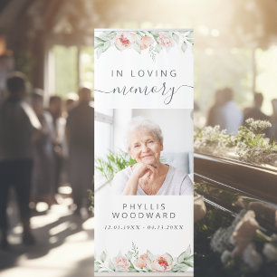 Funeral In Loving Memory Photo Floral Peach Retractable Banner