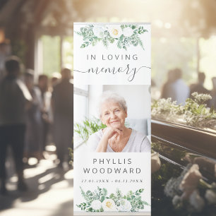 Funeral In Loving Memory Photo White Floral Retractable Banner