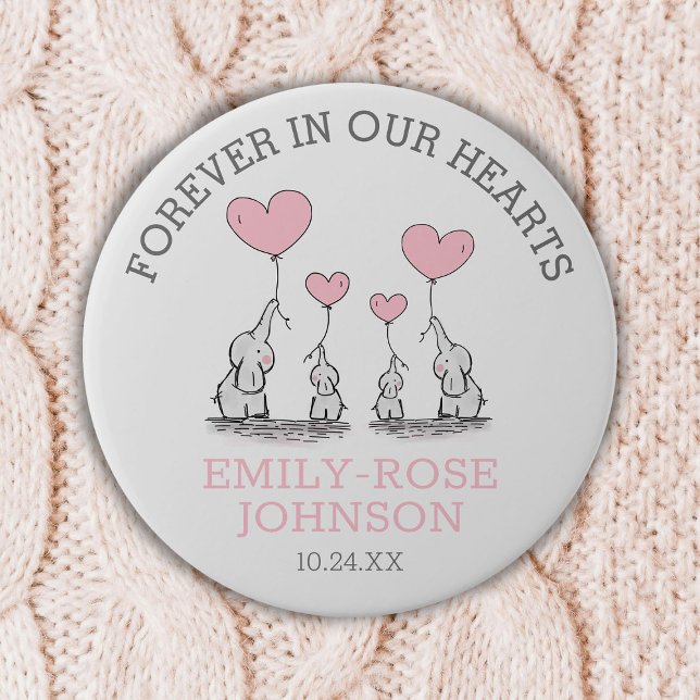 Funeral In Loving Memory | Pink Hearts Elephants Button (Creator Uploaded)