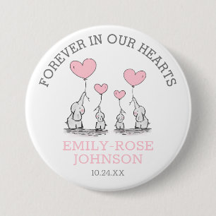 Funeral In Loving Memory   Pink Hearts Elephants Button