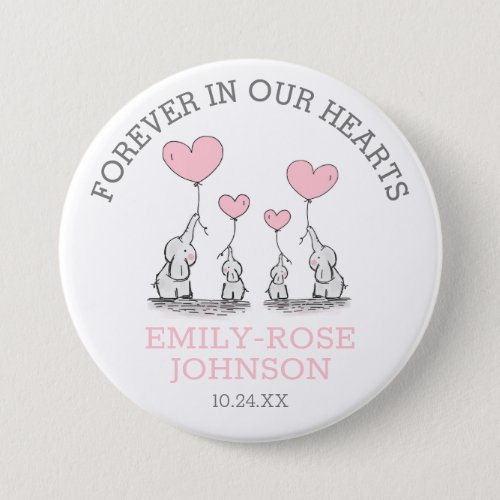 Funeral In Loving Memory  Pink Hearts Elephants Button