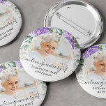 Funeral In Loving Memory Purple Floral Photo Button<br><div class="desc">The perfect button for friends and family to wear at a funeral with an image of your loved one and the words "in loving memory" and their name. The design features a purple watercolor floral design.</div>