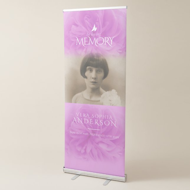 Funeral in loving memory purple rose photo banner (3/4)