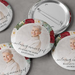Funeral In Loving Memory Red Roses Floral Photo Button<br><div class="desc">The perfect button for friends and family to wear at a funeral with an image of your loved one and the words "in loving memory" and their name. The design features a red and white roses watercolor floral design.</div>