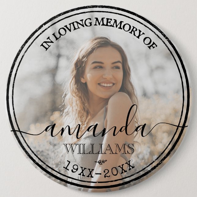 Funeral In Loving Memory Remembrance Photo Large Button (Front)