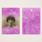 Funeral in loving memory rose prayer / poem card (Front & Back)