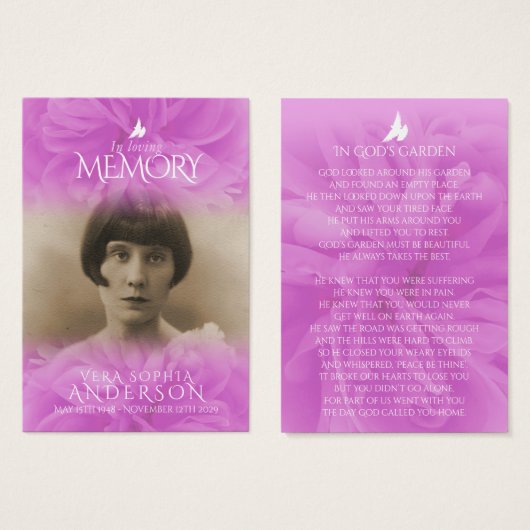 Funeral in loving memory rose prayer / poem card (Front & Back)
