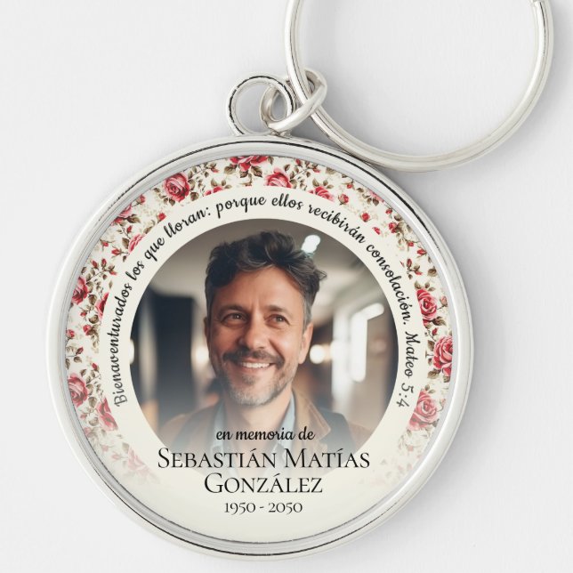 Funeral In Loving Memory Spanish Photo Keychain (Front)