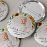 Funeral In Loving Memory Sunflower Floral Photo Button<br><div class="desc">The perfect button for friends and family to wear at a funeral with an image of your loved one and the words "in loving memory" and their name. The design features a sunflower watercolor floral design.</div>