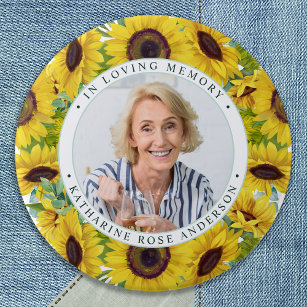 Funeral In Loving Memory Sunflower Photo Memorial  Button
