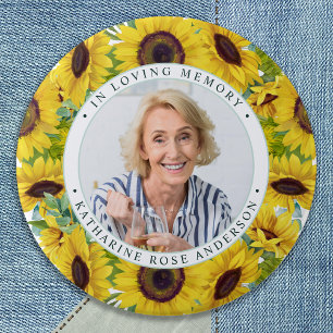 Funeral In Loving Memory Sunflower Photo Memorial Button