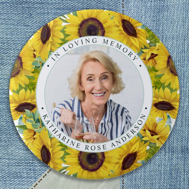 Funeral In Loving Memory Sunflower Photo Memorial  Button (Creator Uploaded)