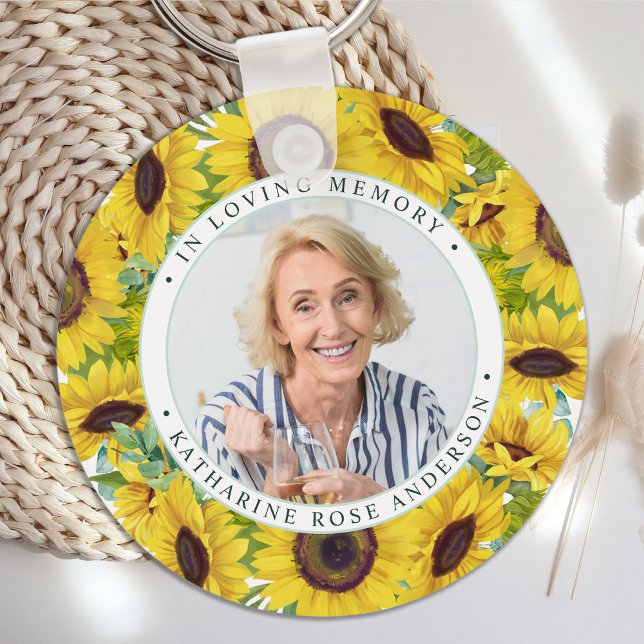 Funeral In Loving Memory Sunflower Photo Memorial  Keychain (Creator Uploaded)