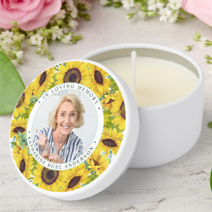 Funeral In Loving Memory Sunflower Photo Memorial Mini Candle Favors