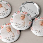 Funeral In Loving Memory Watercolor Floral Photo Button<br><div class="desc">The perfect button for friends and family to wear at a funeral with an image of your loved one and the words "in loving memory" and their name. The design features a watercolor floral design in pink and green.</div>
