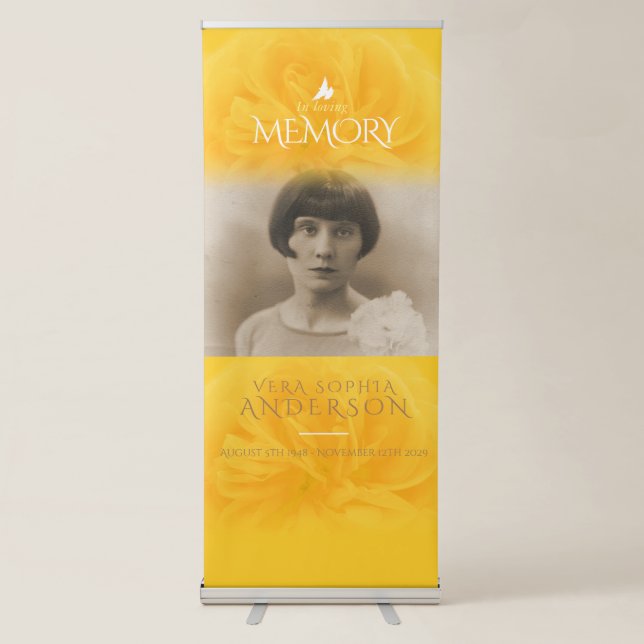 Funeral in loving memory yellow rose photo banner (Front)