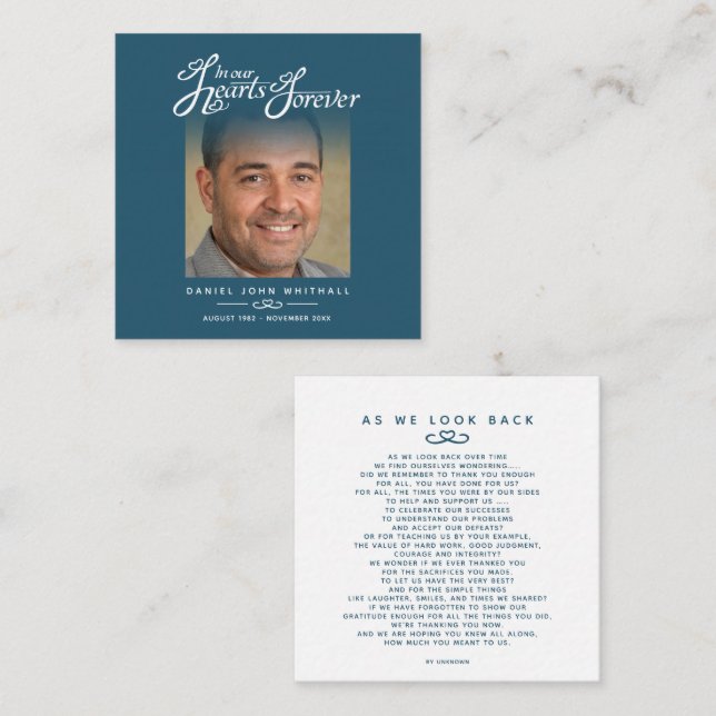 Funeral in our hearts As we look back poem blue Note Card (Front/Back)